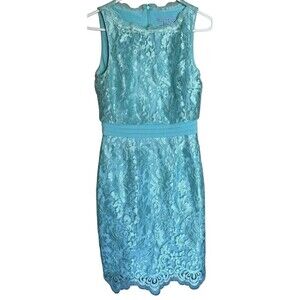 Antonio Melani Dress Women’s 4 Blue Lace Sheath Sleeveless Scallop Hem Lined